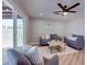 Cozy living room featuring stylish furniture, wood flooring, and a ceiling fan at 350 N 9Th St, Coolidge, AZ 85128