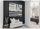 Hallway with neutral decor, an upholstered bench, and a view into the adjoining bedroom at 9831 S 11Th St, Phoenix, AZ 85042