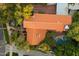 Aerial view of a home with a red tile roof and backyard pool, surrounded by lush greenery and brick walkways at 1614 Palmcroft Sw Dr, Phoenix, AZ 85007