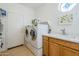 Laundry room with side-by-side washer and dryer, utility sink, cabinet space, and a door to the outside at 330 W Locust Dr, Chandler, AZ 85248