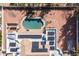 Overhead view of a modern home with a backyard oasis including a large pool and solar panels at 5345 E Mercer Ln, Scottsdale, AZ 85254