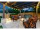 Covered outdoor living area with a fire pit, built-in barbecue, seating, and serene water feature at 2799 E Jade Pl, Chandler, AZ 85286