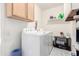 Functional laundry room with a modern washer and dryer, and storage shelves at 7018 S 41St Pl, Phoenix, AZ 85042