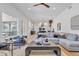 Open-concept living room and kitchen featuring hardwood floors, modern furniture, and stylish decor at 9167 E Tarantini Ln, Scottsdale, AZ 85260