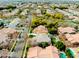 A neighborhood captured from above, showing a home with landscaped yard, and tree lined streets at 3744 E Sierra Madre Ave, Gilbert, AZ 85296