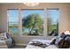 Bedroom with scenic lake and golf course views from three large windows at 17721 E Bismark Lake Ct, Rio Verde, AZ 85263