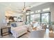 Bright living room featuring a white sofa, stylish decor, and sliding doors to the outdoor patio at 22970 N 79Th Pl, Scottsdale, AZ 85255