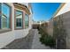 Paver pathway leading to backyard, lined with vibrant desert foliage against a privacy wall at 2454 E Ebony Dr, Chandler, AZ 85286