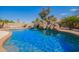 Sparkling blue pool featuring a rock waterfall and water slide surrounded by lush landscaping at 3350 W Ivanhoe Ct, Chandler, AZ 85226