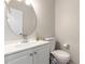 Half bath featuring white vanity with round mirror and updated fixtures at 3435 E Renee Dr, Phoenix, AZ 85050