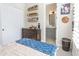 bedroom with sports decor, decorative shelves, a walk-in closet and a sink area at 9266 E Desert Village Dr, Scottsdale, AZ 85255