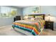 Bright bedroom featuring a vibrant color scheme and comfortable queen bed at 10922 W Peoria Ave, Sun City, AZ 85351