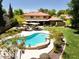 Inviting backyard with lush landscaping, manicured lawn, outdoor kitchen, and a sparkling pool at 8373 S Forest Ave, Tempe, AZ 85284