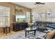 Comfortable living room with plantation shutters, a large sectional, and a TV at 1646 N Channing --, Mesa, AZ 85207