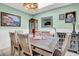 A charming dining room with a wooden table, skylight, green walls, and tile flooring at 5141 E Elena Ave, Mesa, AZ 85206