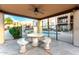 Covered outdoor seating area near pool with stone benches and table, perfect for community gatherings at 7021 E Earll Dr # 223, Scottsdale, AZ 85251