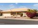 Welcoming home with a low-maintenance front yard featuring rock landscaping and colorful flowering bushes at 10856 E Kiva Ave, Mesa, AZ 85209