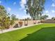 Well-maintained backyard with artificial turf, rock landscaping, and a tall privacy fence at 14425 N 137Th Ln, Surprise, AZ 85379