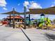 Neighborhood playground with picnic tables and shade sails under a bright blue sky at 81 S 176Th Dr, Goodyear, AZ 85338