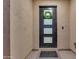 Modern front door features a wreath and welcome mat, offering a warm and inviting entrance to the home at 9730 E Resistance Ave, Mesa, AZ 85212