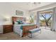 Serene main bedroom with large windows, sliding glass door access to outdoors, and ceiling fan at 5210 E Calle De Baca --, Cave Creek, AZ 85331