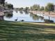 Scenic community pond with geese grazing by the tranquil water's edge at 7576 W Quail Ave, Glendale, AZ 85308