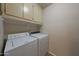 Bright laundry room with a washer, dryer, and upper cabinets for storage at 10224 N 12Th Pl # 1, Phoenix, AZ 85020