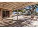 View of the backyard under a covered patio, featuring multiple trees and a block fence at 12211 N 25Th Ave, Phoenix, AZ 85029