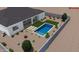An aerial view shows the layout of the pool and patio area at 14741 N 73Rd Dr, Peoria, AZ 85381