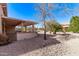Backyard with covered patio, gravel landscaping, and a mature tree at 18155 N Sterling Dr, Surprise, AZ 85374