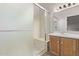 Bathroom featuring a glass enclosed shower with built-in bench seating at 18155 N Sterling Dr, Surprise, AZ 85374