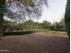 Backyard features privacy hedges lining the perimeter with a neutral colored ground cover and spot of green grass at 4145 E Libby St, Phoenix, AZ 85032