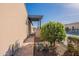 Side yard featuring a brick paver path, desert landscaping, small fruit tree, and a pergola at 706 E La Palta St, Queen Creek, AZ 85140