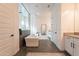 Beautiful bathroom with double sinks and a modern glass-enclosed shower at 9960 E Strobe Ave, Mesa, AZ 85212