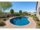 Sparkling pool with a brick surround and lush landscaping in a private backyard setting at 18369 W La Senda Dr, Surprise, AZ 85387