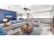 Cozy living room featuring a blue accent wall, comfortable seating, and modern decor at 2602 E Glass Ln, Phoenix, AZ 85042