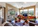 Cozy living room with large windows, ceiling fan, and sliding door access to outdoor patio at 9671 E Cavalry Dr, Scottsdale, AZ 85262