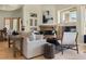 Cozy living room with a stone fireplace, comfortable seating, and scenic views at 10379 E White Feather Ln, Scottsdale, AZ 85262