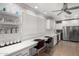 Bright kitchen with white cabinets, stainless steel appliances, tile backsplash, and breakfast bar seating at 13201 N 24Th Ave, Phoenix, AZ 85029