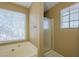 Bathroom featuring a bathtub and a shower with a large window at 18194 N 59Th Ln, Glendale, AZ 85308