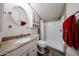Bathroom featuring tile floors, vanity with granite countertop, and standing shower at 652 S Ellsworth Rd # 92, Mesa, AZ 85208