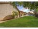 Expansive backyard featuring a well-maintained lawn, covered patio, and refreshing pool at 750 S Cholla St, Gilbert, AZ 85233