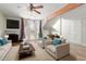 Cozy living room featuring wood floors, a fireplace, modern furniture, and natural light at 796 E Pepper Dr, Casa Grande, AZ 85122