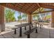 Covered picnic area with metal tables and benches, perfect for outdoor gatherings and Gathering fun at 20539 W Terrace Ln, Buckeye, AZ 85396