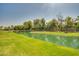 A tranquil community pond surrounded by trees and green lawns at 3104 E Broadway Rd -- # 287, Mesa, AZ 85204