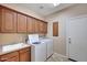 Functional laundry room with ample storage cabinets and modern washer and dryer units at 34714 N 21St Ln, Phoenix, AZ 85086