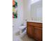 Cozy powder room features beautiful artwork and wooden vanity with plenty of storage space at 6044 E Hodges St, Cave Creek, AZ 85331