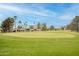 Scenic view of a well-manicured golf green with surrounding landscaping and neighborhood in the background at 805 S 82Nd Pl, Mesa, AZ 85208