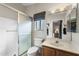 Well-maintained bathroom featuring a glass-enclosed shower, neutral countertops and finishes at 1847 Leisure World --, Mesa, AZ 85206