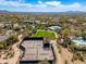 Aerial view of community featuring tennis courts and pool at 18519 N 94Th St, Scottsdale, AZ 85255